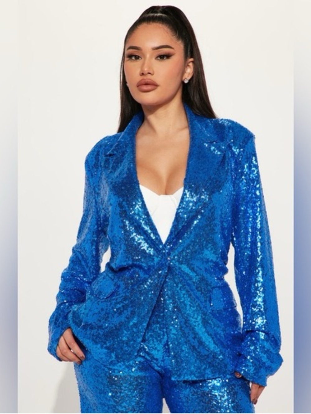 Fashion Nova Electric Blue Sequin Blazer